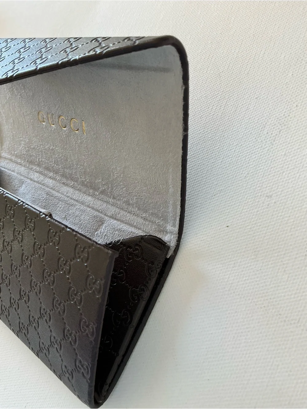 Gucci Brown Micro GG Embossed Folding Eyeglasses Sunglasses Hard Case